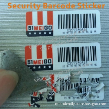 Custom Security Bar Code Labels,anti-counterfeiting Destructible Barcode Label Sticker 